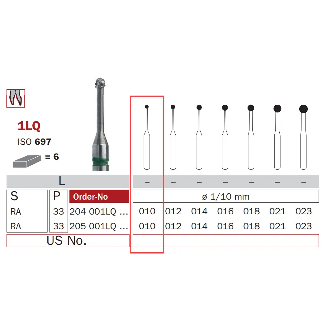 Bur 010 Carbide Bur, Long RA 010, Round ISO #697 - SOUQ DENTAL