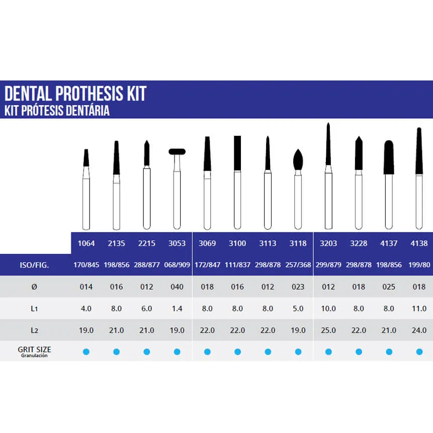 Dental Prothesis Burs, FG, Kit/12