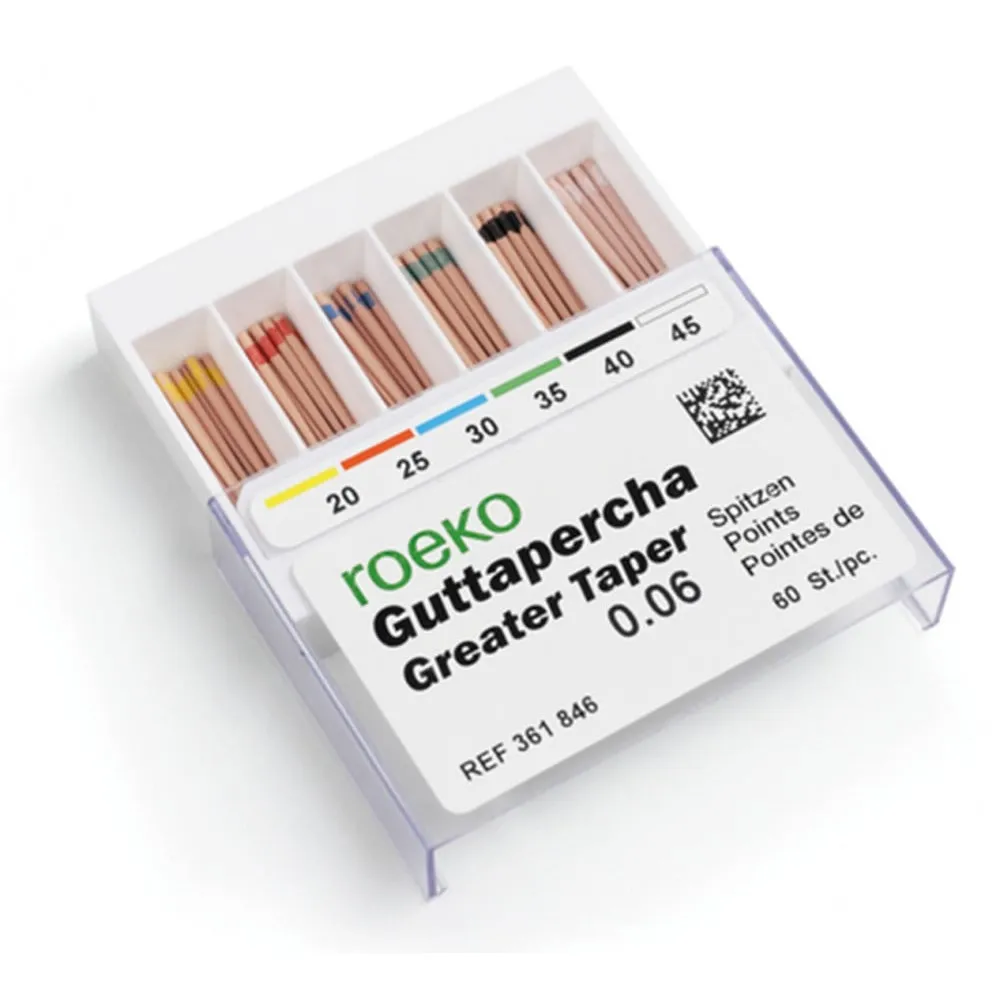 Greater Taper Gutta Percha Points, Size 45, 0.06 Taper, PK/60