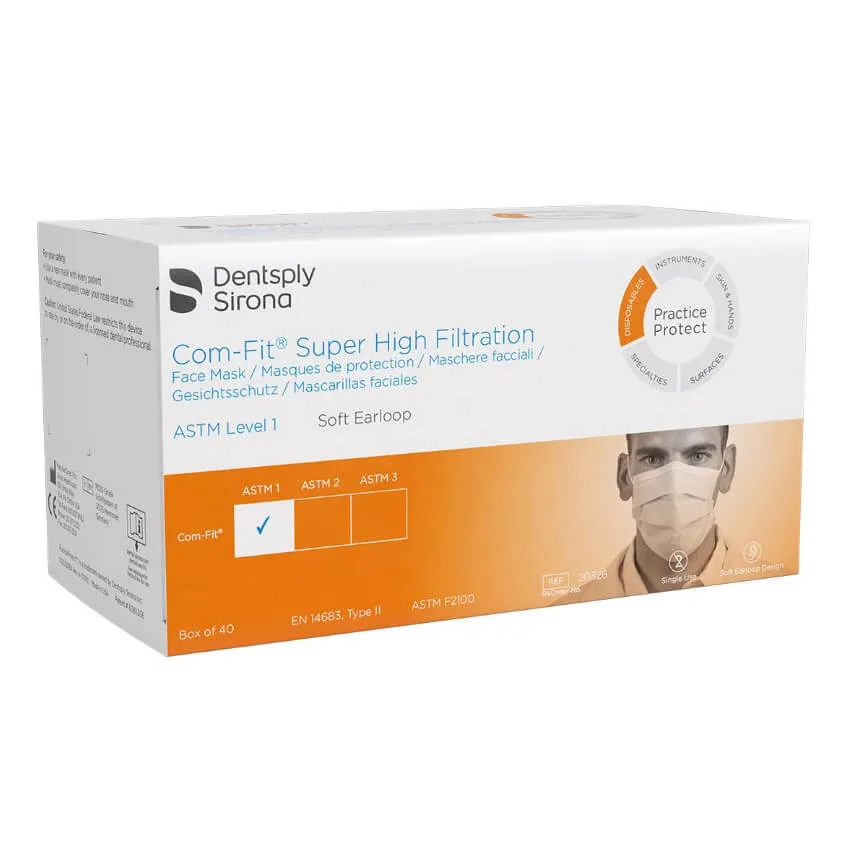 Com-Fit Super High Filtration Mask, Earloop, Level 1, Blue, PK/40