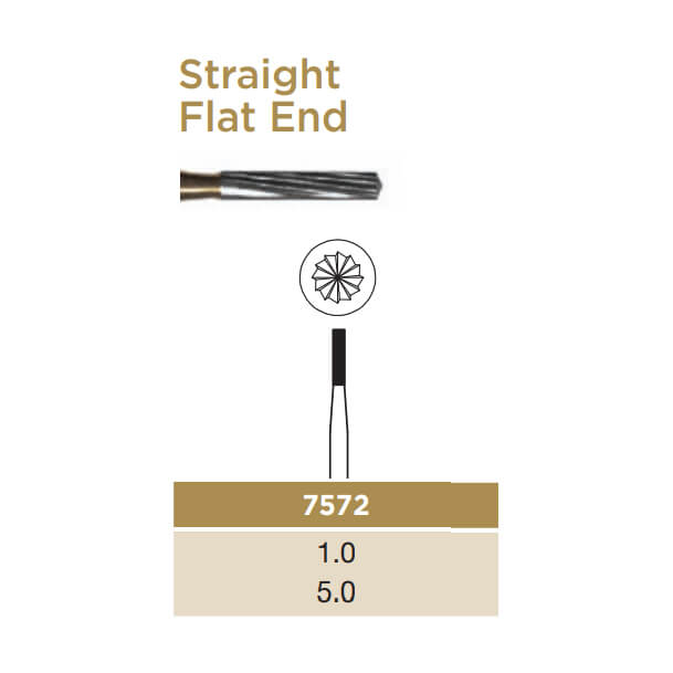 Trimming & Finishing Carbide Bur, Straight Flat End, FG-010, 12 Blades, PK/2
